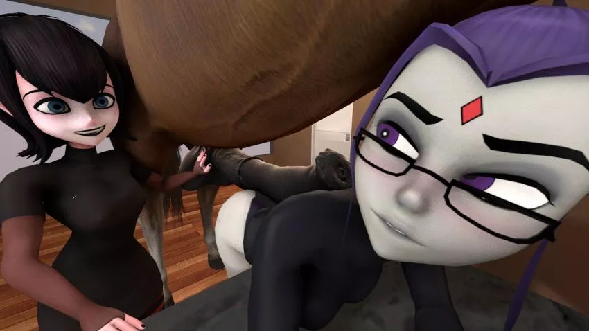 Raven & Mavis teasing a hung stallion. posted by yahmeaner66