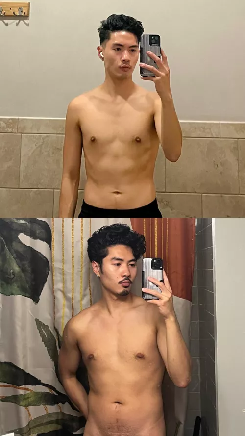 It feels so awkward taking progress pics. Lots of ups and downs and not much visible difference, but here’s 8 months of trying to gain weight! I feel healthier, but hoping to also look better. by Plenty_Business9493