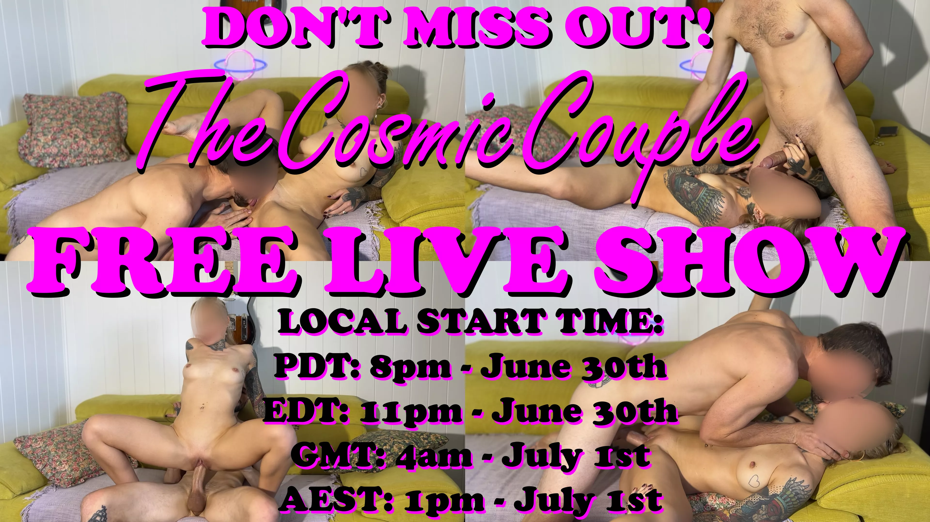 FREE LIVE BROADCAST! Mark it in your diary! We're celebrating reaching 100,000 followers on Chaturbate with a partyyy. An afternoon of naughty fun, completely free for all that would like to join! Hit this link and give us a follow ready for the FREE SH posted by TheCosmicCouple