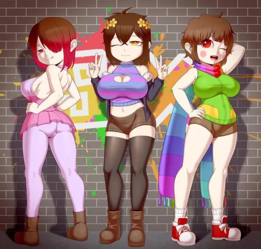 [betty noire, frisk, chara] by wtf_is_context