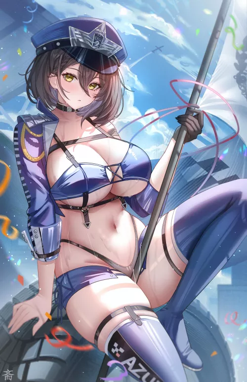 Race Queen Baltimore on a tire (tansuan) [Azur Lane] by llamanatee