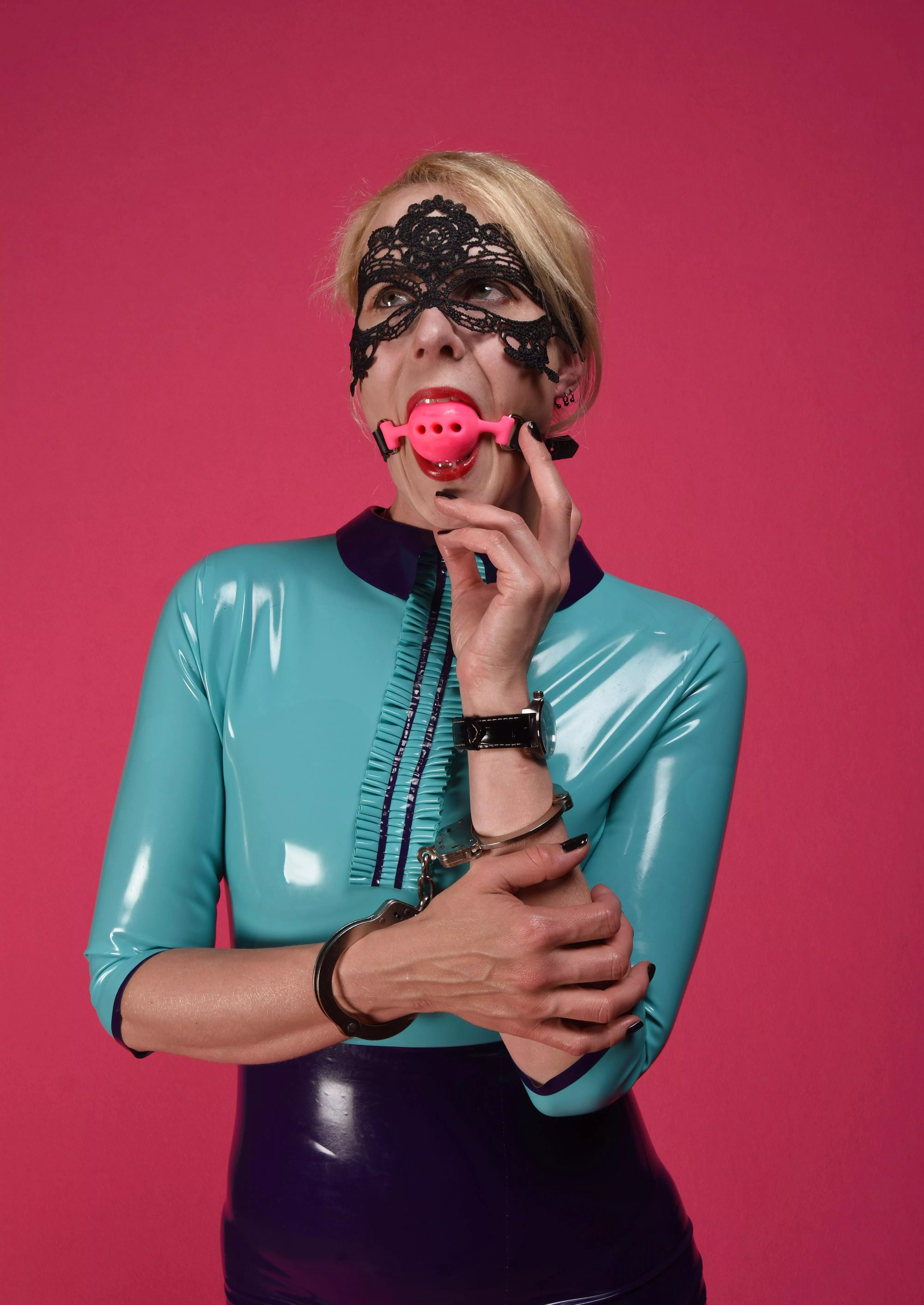 Little Secretary got herself all cuffed.  posted by yourboundwife