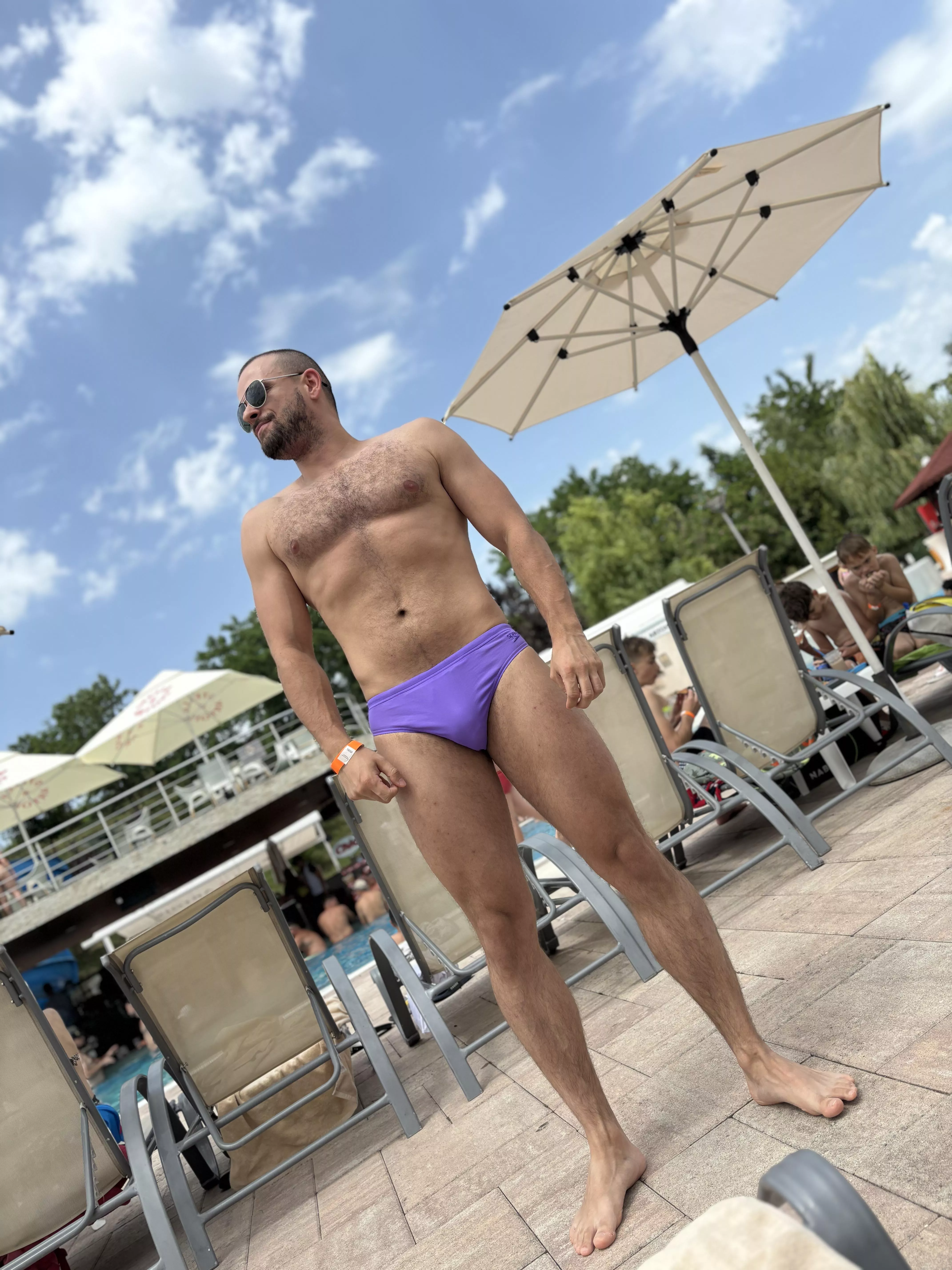 The only guy wearing a speedo at the pool today was me! Please clap for my bravery posted by furrywrestler