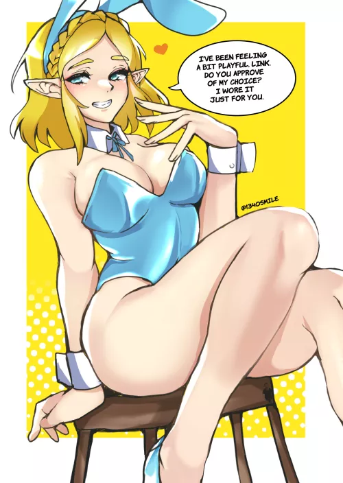 Zelda wearing a bunny outfit to show off her thick body to Link by Terran117
