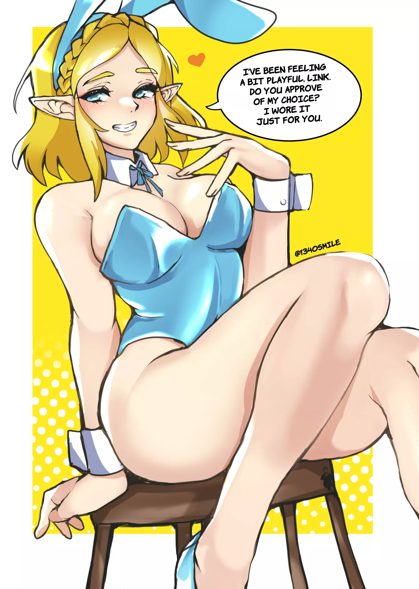 Zelda wearing a bunny outfit to show off her thick body to Link posted by Terran117