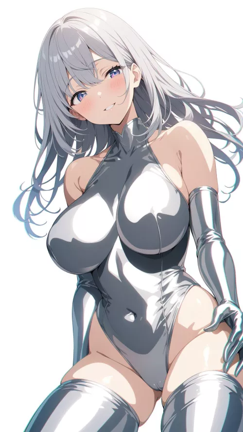 Metallic Silver Bodysuit  by CheetahSperm18