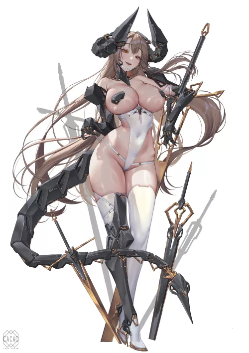 lewd armed mecha dragon lady [original] by Zewen_Senpai