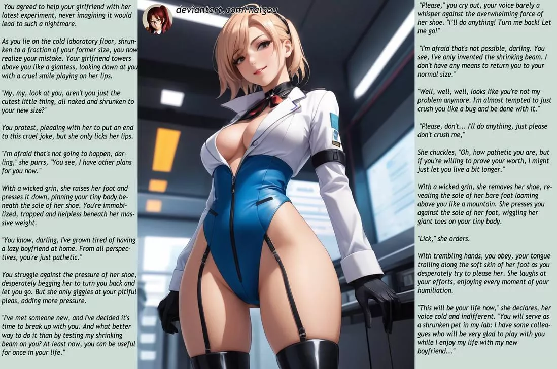 Shrunken at your girlfriend's lab Part1 [femdom][giantess][shrunken][cuckold][petplay][feet worship][public humiliation] posted by Nalgou