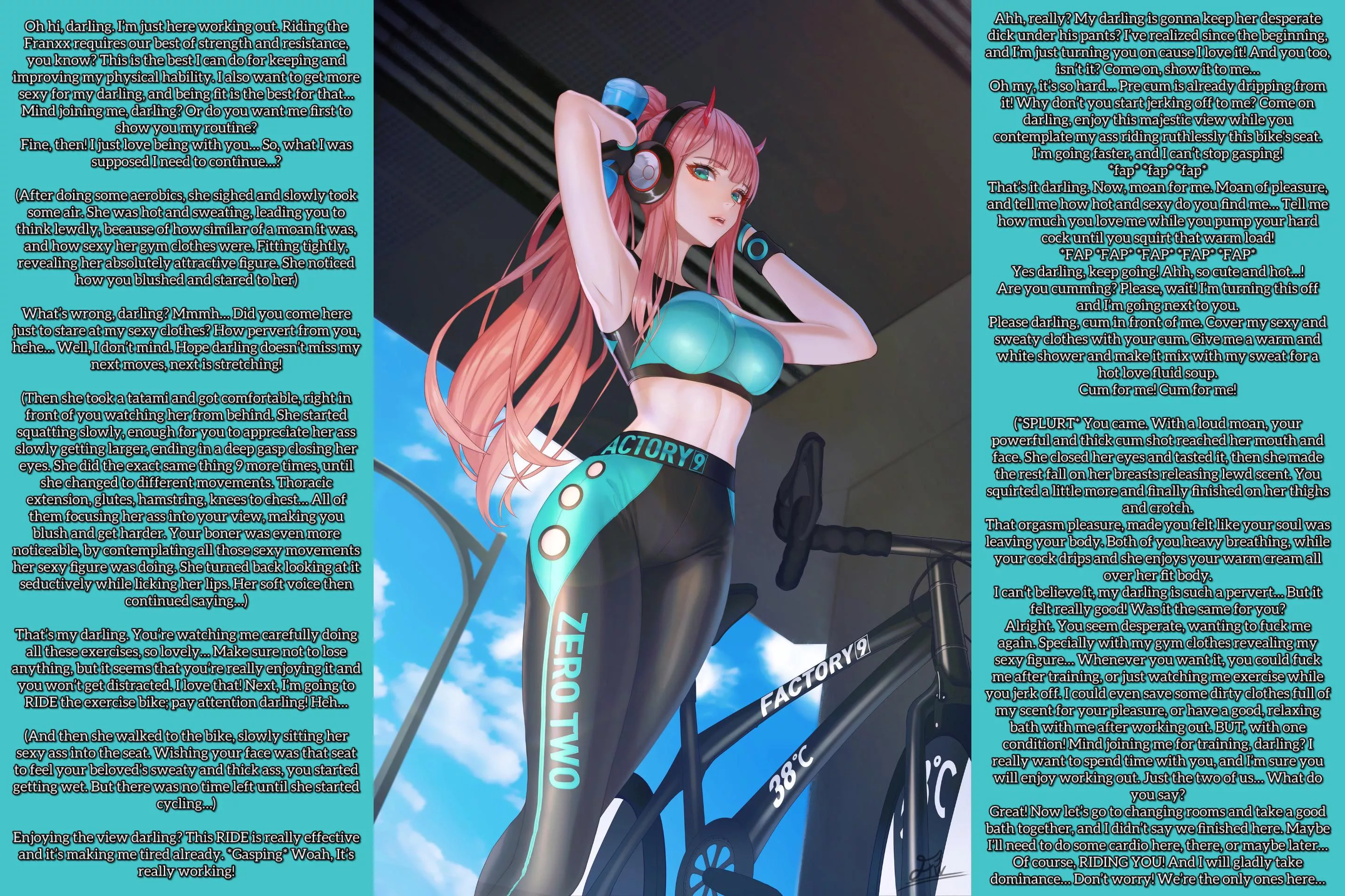 Fitness Zero Two [Long remaster] [Narration] [Hot gym girl] [Invitation] [Gentle femdom] [Teasing] [Male POV] [Masturbation] [Fluids mentioned] [Implied sex] [Loving & kinky girlfriend] posted by Dark_Chepo