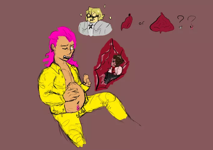 {image} talking about tummies {male Pred/male prey} {Danganronpa} {oral vore} {safe Vore} {art by me, made in Krita} by TharyonDeklyn