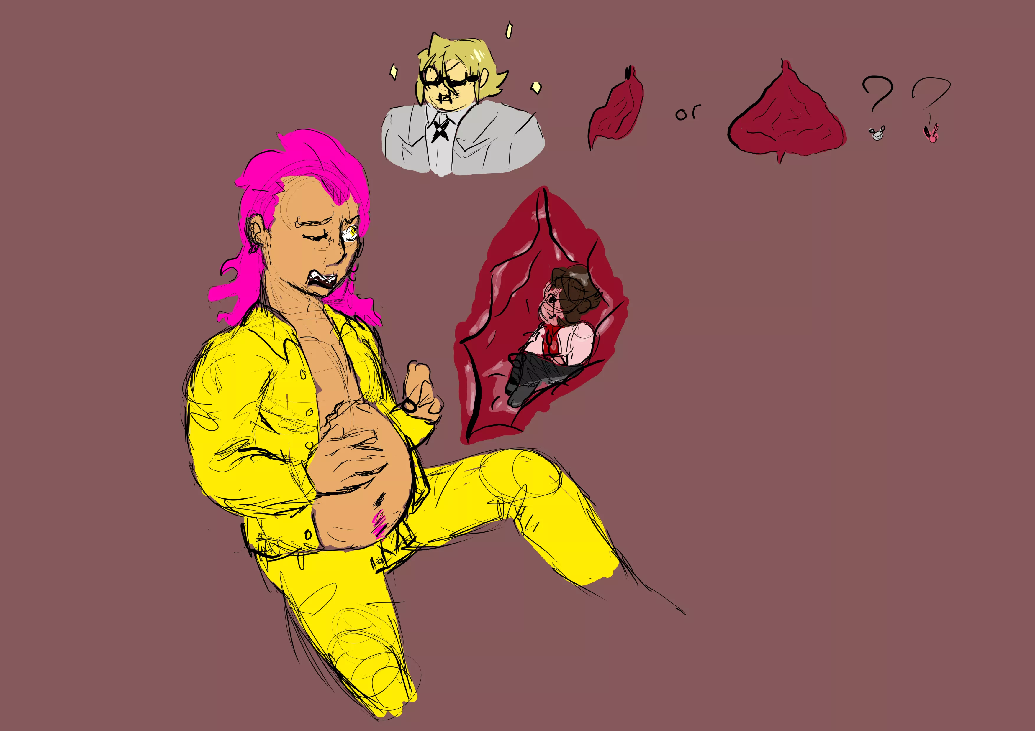 {image} talking about tummies {male Pred/male prey} {Danganronpa} {oral vore} {safe Vore} {art by me, made in Krita} posted by TharyonDeklyn