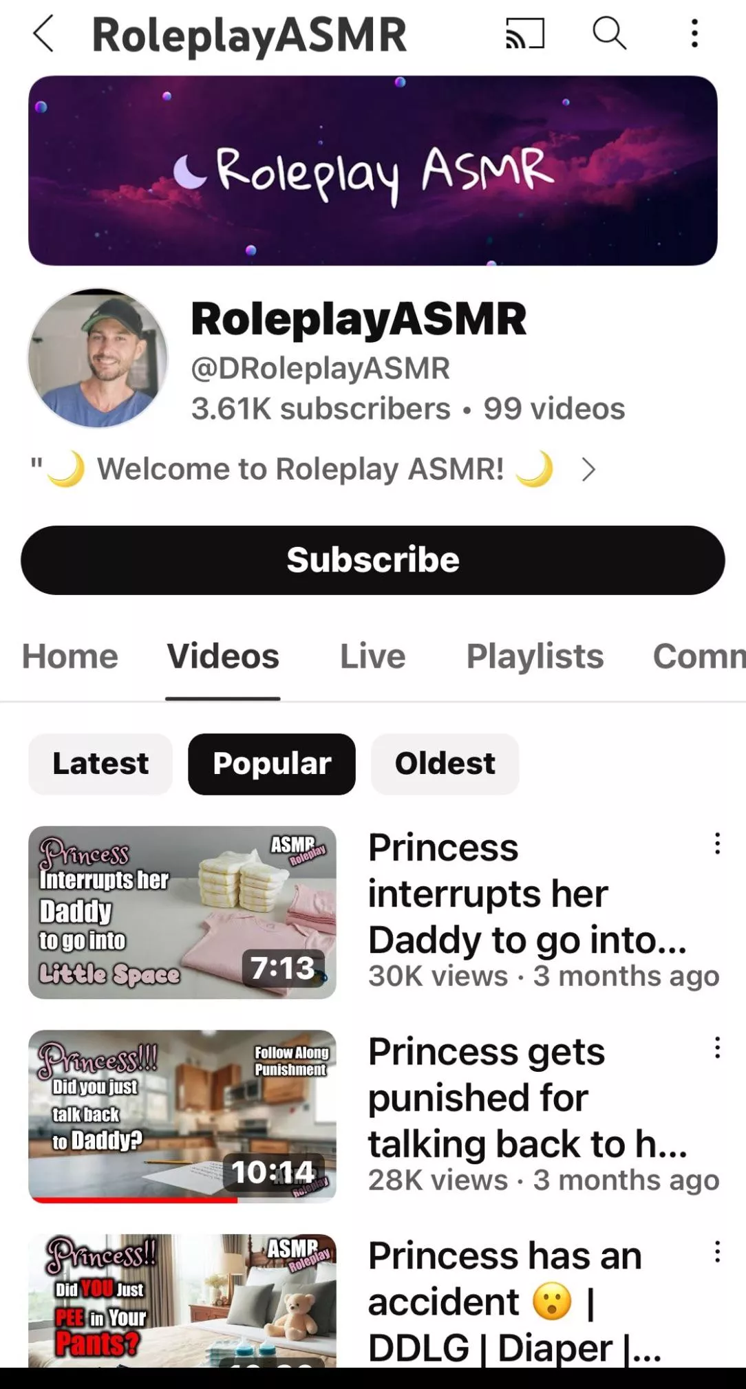 Roleplay ASMR YouTuber that does DD/LG sfw content. posted by Rosalina98