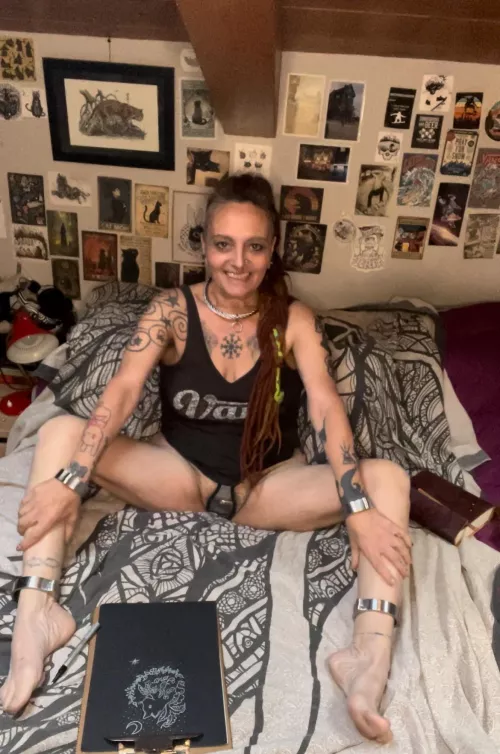 Making some drawings for my shop , on my magical corner while protected!! by MissNekotied