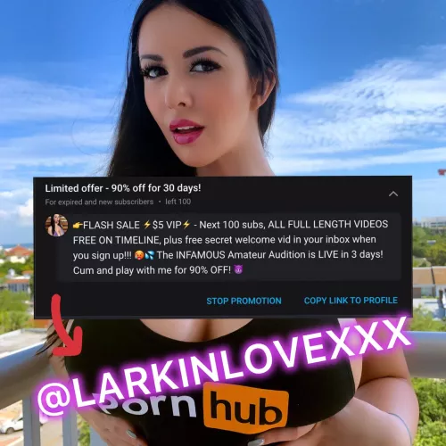 I'm literally giving away my videos to the next 100 fans. Link in comments. by larkinlovexxx