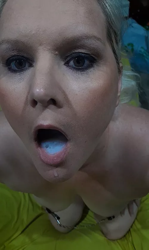 Cum in my mouth, nipple clamps on my tits. by SlutWifeDoggy