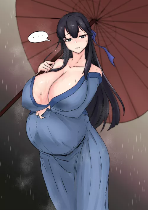 Out in the rain, approached by a heavily pregnant woman (Hentai Rat) by HeavyLancerthe8th