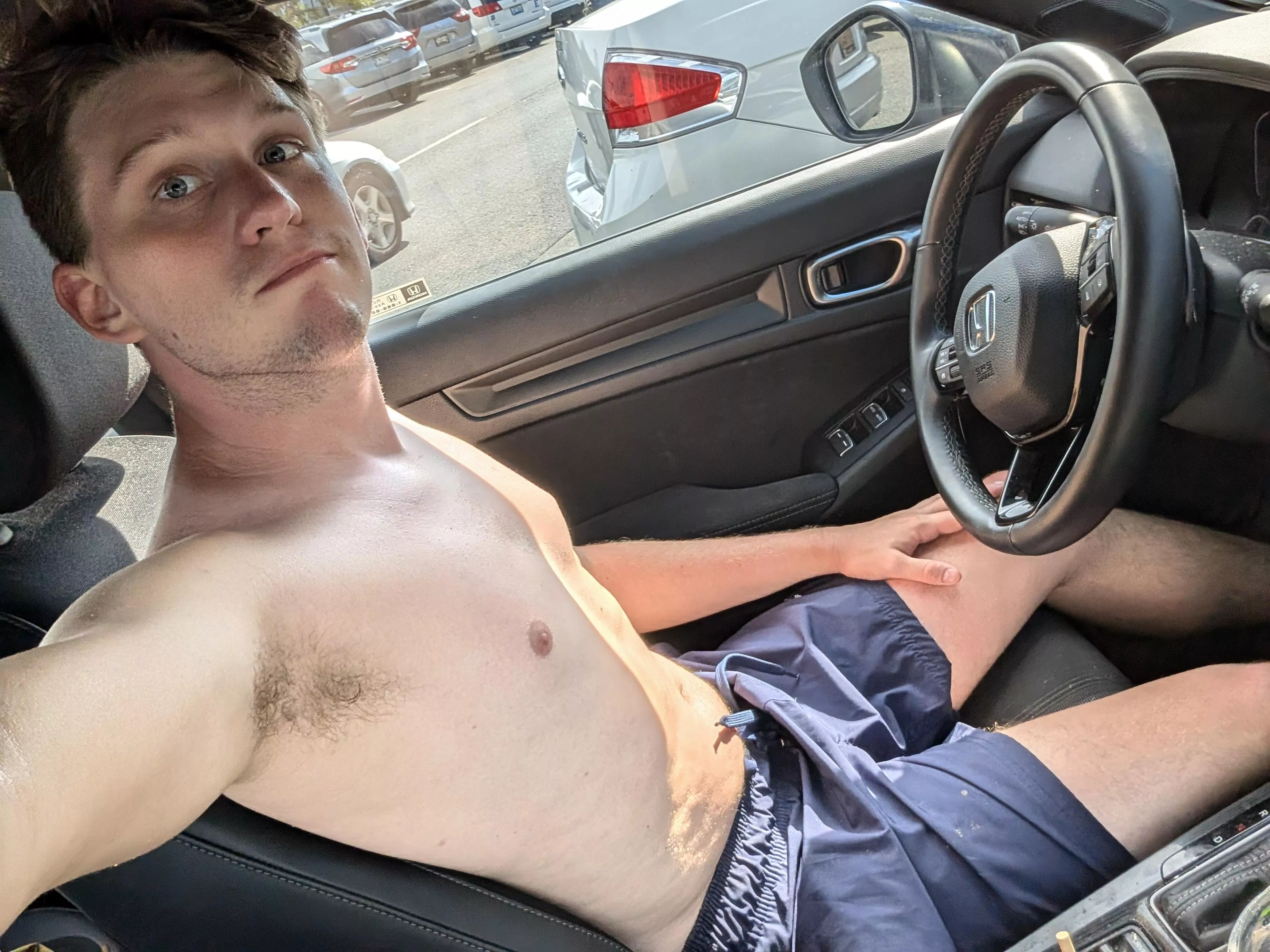 Car selfie after the beach (don't worry, I was still parked, safety before vanity) posted by my_spinach_puffs