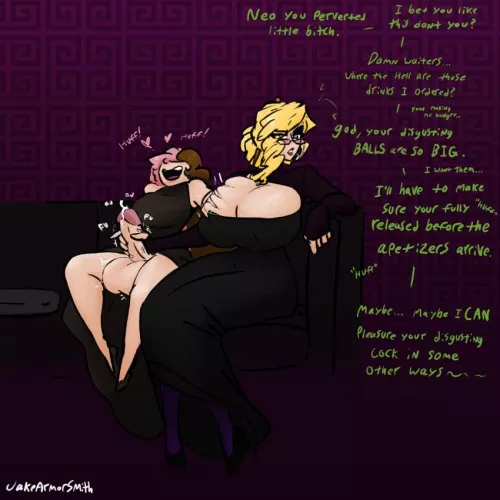 Glynda 'calms Neo down' before dinner (jakearmorsmith) by Blaiseingfire