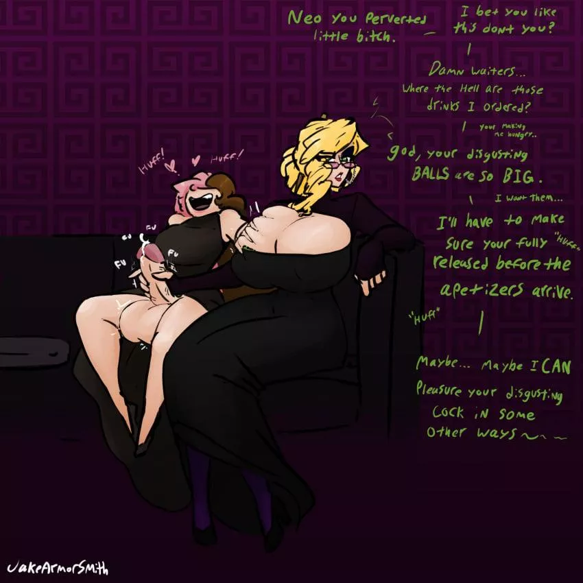Glynda 'calms Neo down' before dinner (jakearmorsmith) posted by Blaiseingfire
