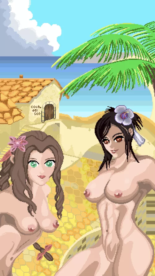 Tifa and Aerith wandered off the nude beach of costa del sol by Roshasharon