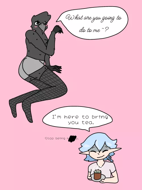 Posting here just in case. My Kenku Bard and their friend by IndigoRaven0