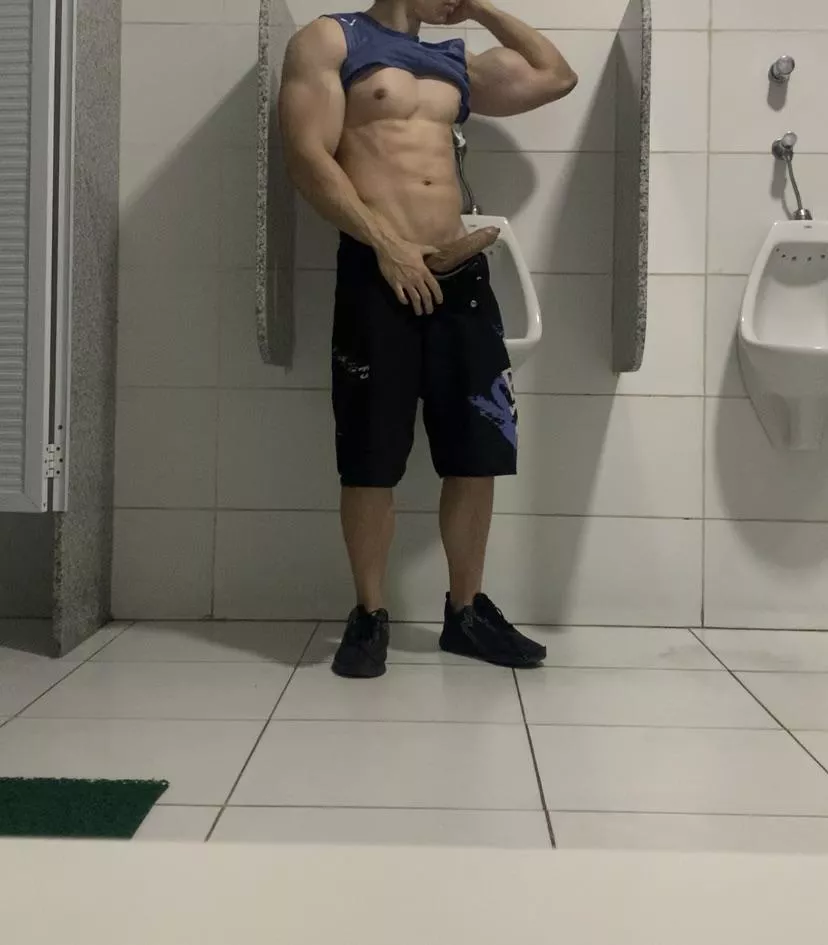 You're swallowing my dick in the middle of the gym bathroom and someone catch us. You keep sucking or run away? (22) posted by BJ__Alexxx