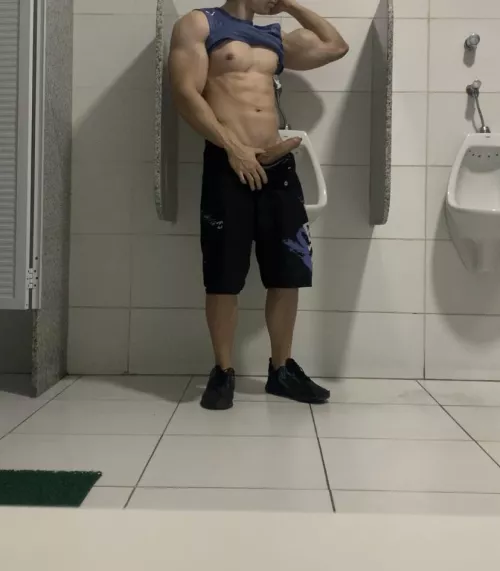 You're swallowing my dick in the middle of the gym bathroom and someone catch us. You keep sucking or run away? by BJ__Alexxx