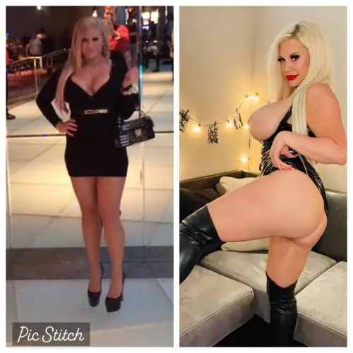 Before and after my bimbofication. In the first pic I’m wearing a double push-up bra.  by Hotbustybarbiex