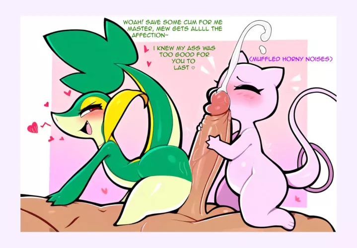 Snivy and Mew have some fun with their trainer [MFF] [coed] (au) by Creepy-Perception-40