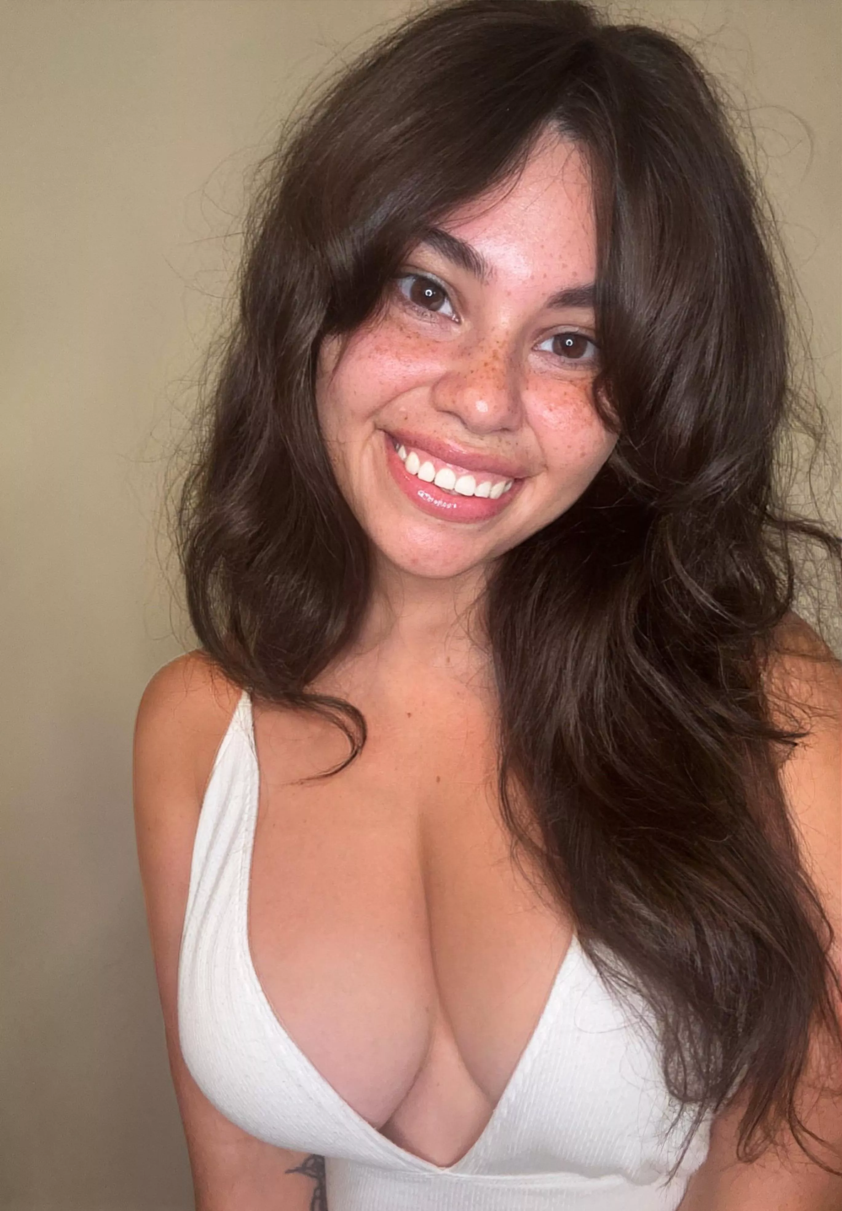 Just a braless brunette with freckles  posted by mollyzedolly
