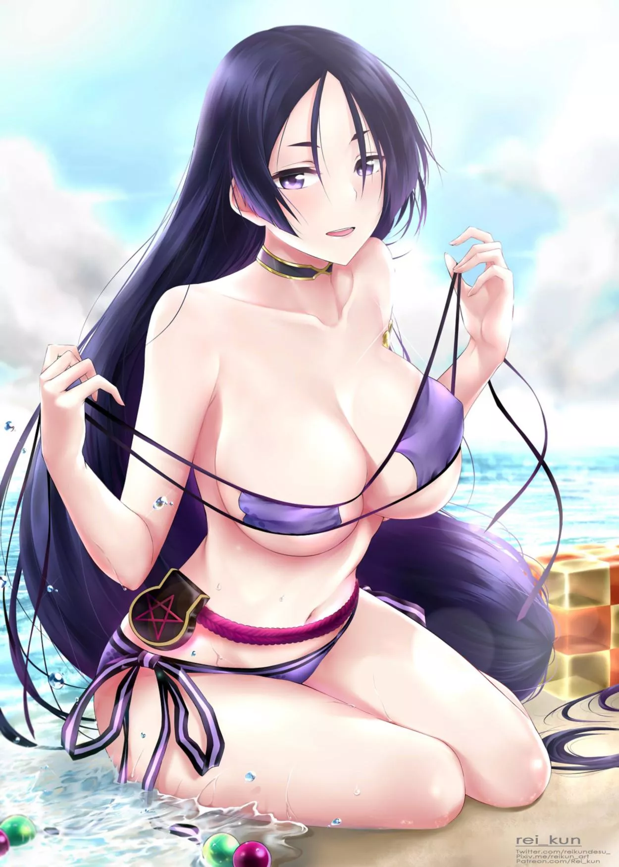 Summer Raikou taking off her bikini top at the beach posted by Live_Lie_5489