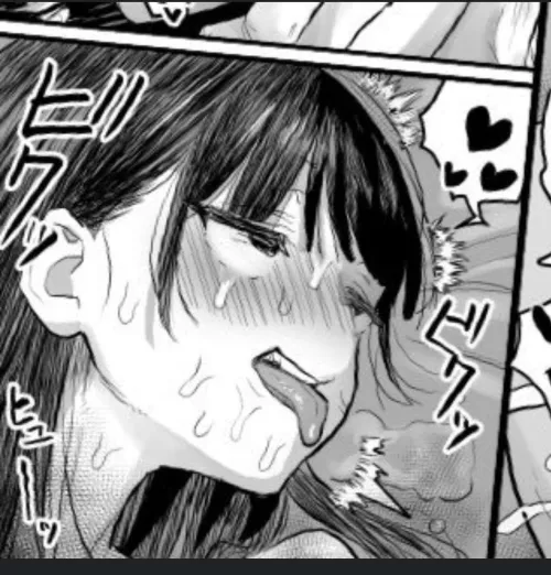 LF Mono Source: 1girl, blunt bangs, blush, close up, dark hair, drooling, long hair, ahegao, open mouth, sweat  by sei7uku