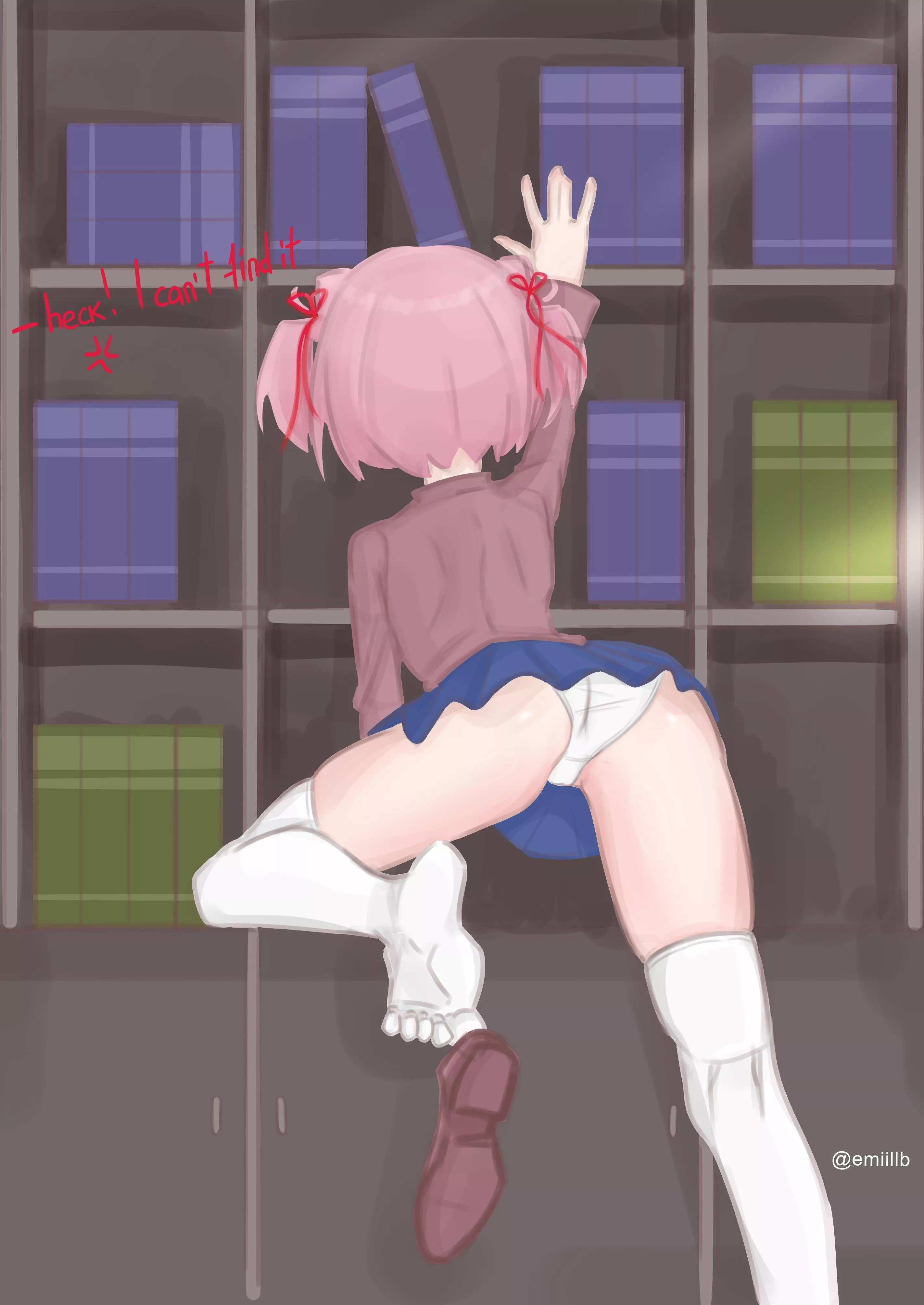 Natsuki is trying to find her literature (manga) 
(⌒_⌒;) posted by Ok_Path_8969