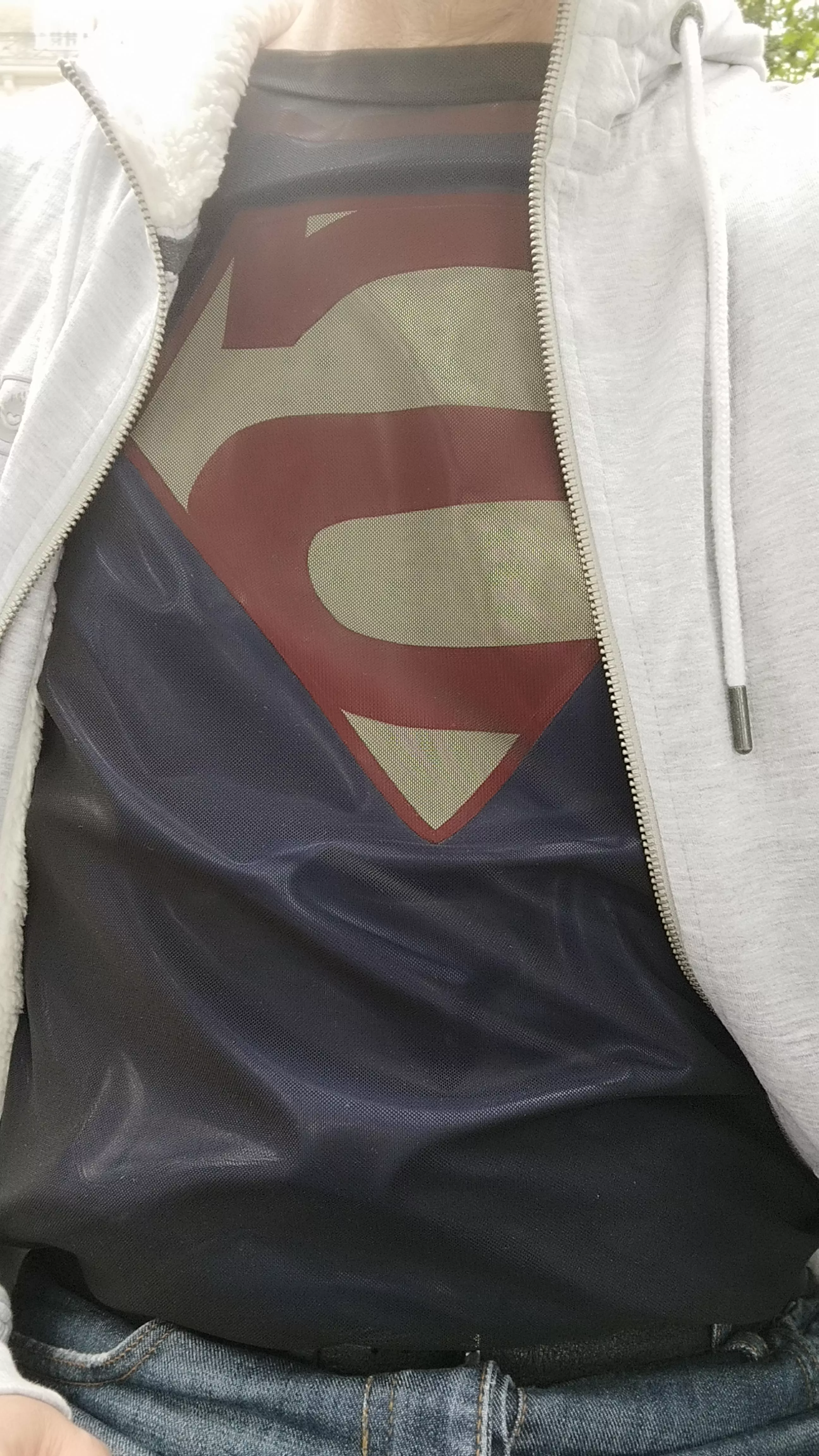 Out and about in my latex superman t-shirt  posted by fetishguy_dave