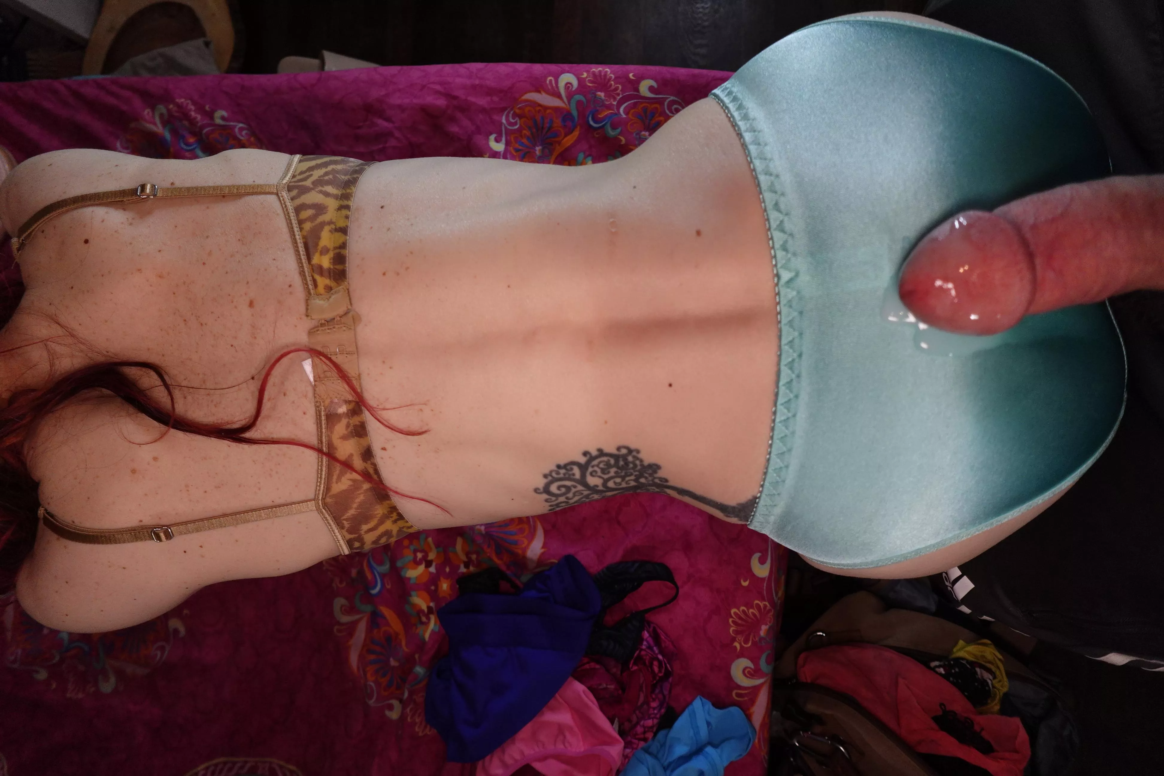 Cumming on my booty in satin panties posted by VintagePantyGirls