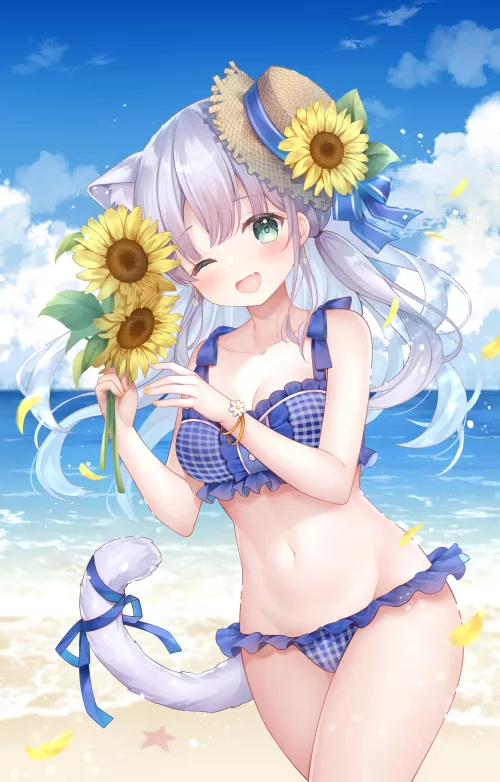 Momo Moyon at the beach on a sunny day [Sakura Moyon] by Arcaeca2