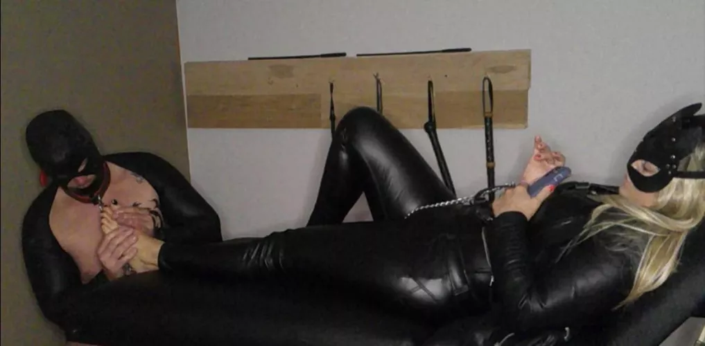 This is how we end every night!  Him locked and leaking dreaming of my feet! by FootMistressNatalie