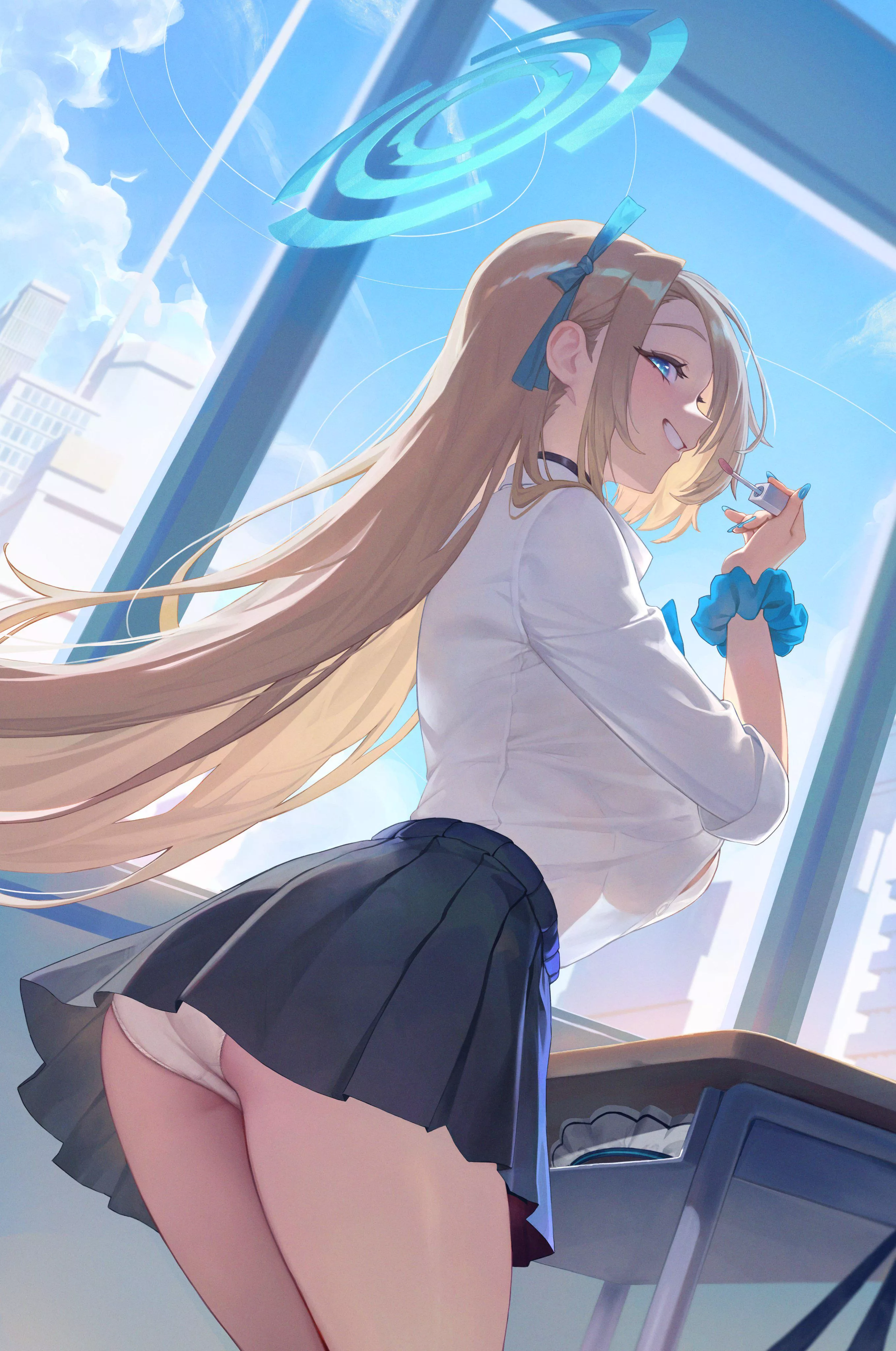 Asuna near the desk and window (Morang / hyeon_ga97) [Blue Archive] posted by elegantloveglimmer