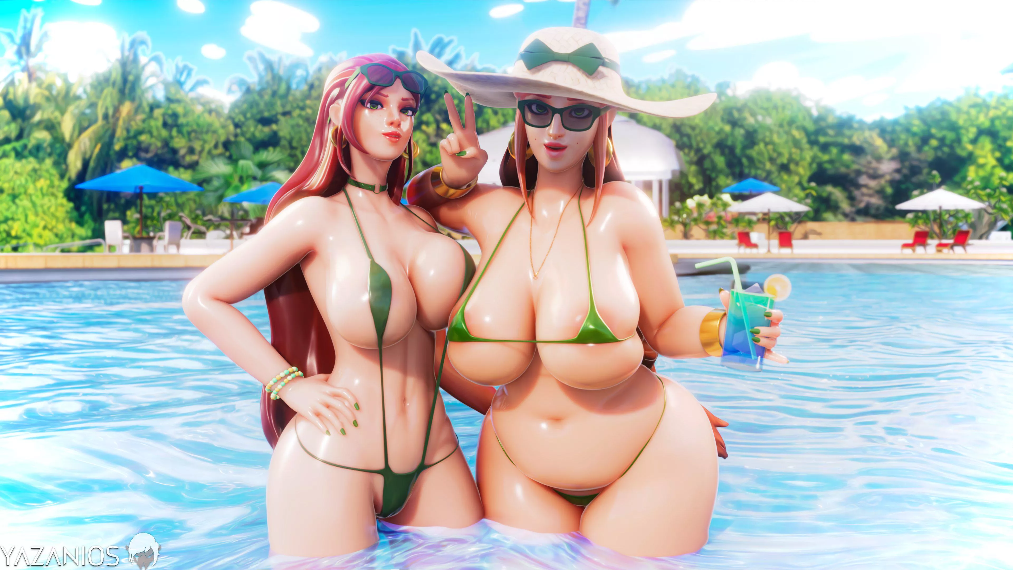 Cassie and her mom at the pool in super small bikinis (Yazanios) posted by gifsundgirls