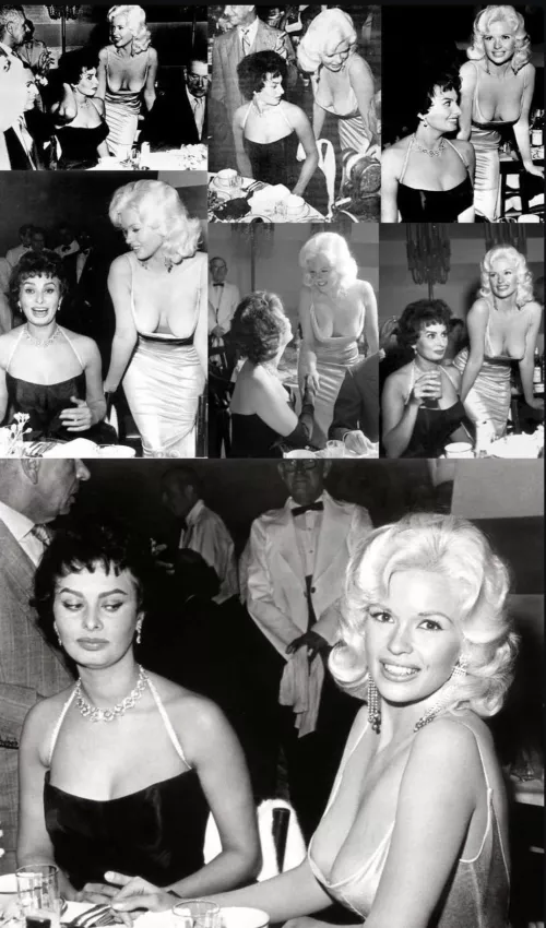 Sophia Loren and Jayne Mansfield at Romanoff’s restaurant in Beverly Hills, 1957 by zxc145