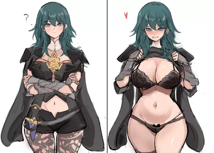 Byleth stripping and offering herself by Terran117