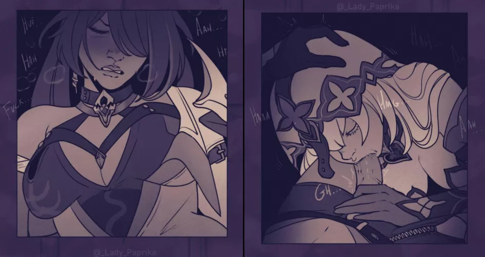 Acheron getting head from Black Swan (lady paprika) [Honkai: Star Rail] by DoctorHeliolisk