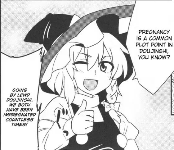 LF mono source: Pregnancy is a common plot point in doujinshi, you know? posted by mrmadmankid