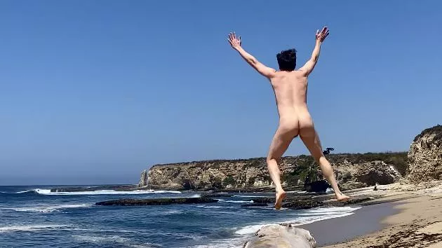 Jumping for joy to be at the beach posted by ArtPlusSex