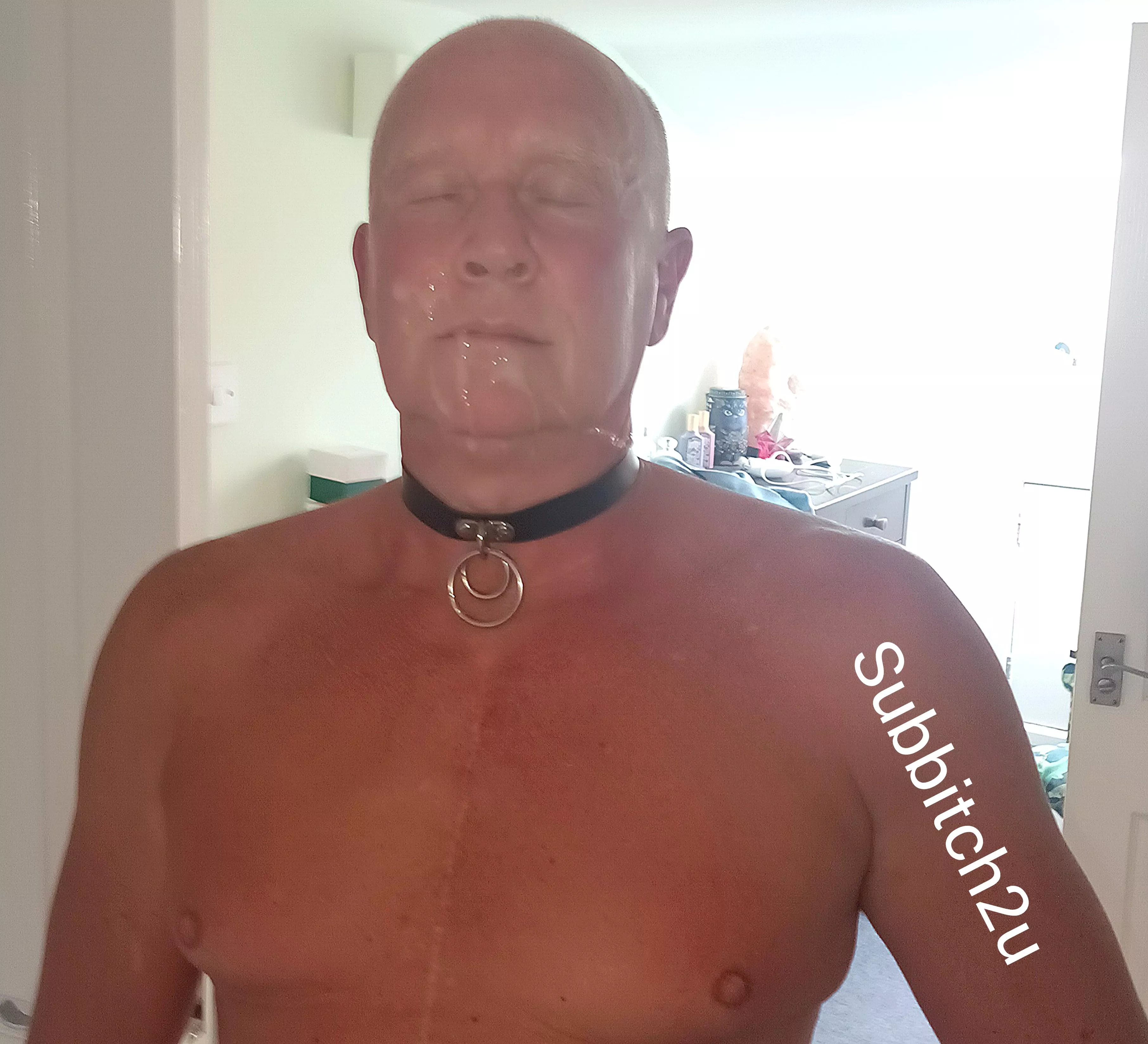 Collar on and cum on my face posted by subbitch2u