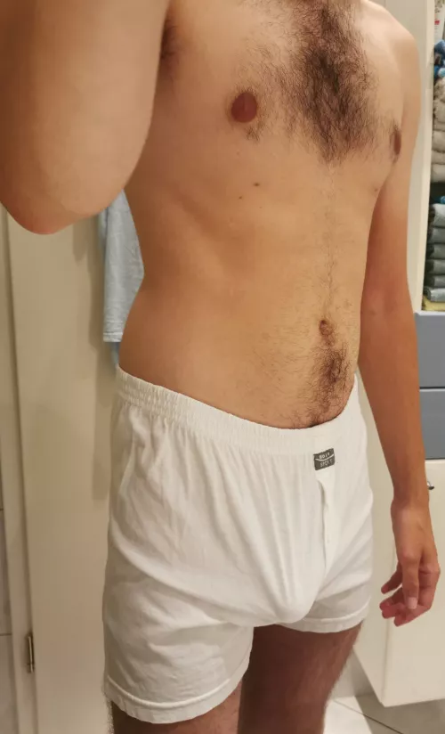 Found my dads old boxer shorts. Think they fit! 😜 by Turbulent_Bedroom214