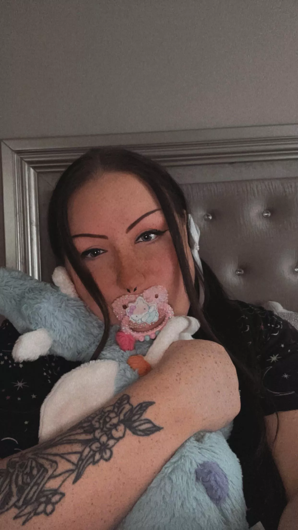 Pigtails and my favorite stuffie 🩷🩷🩷 posted by borderlinebarbie_