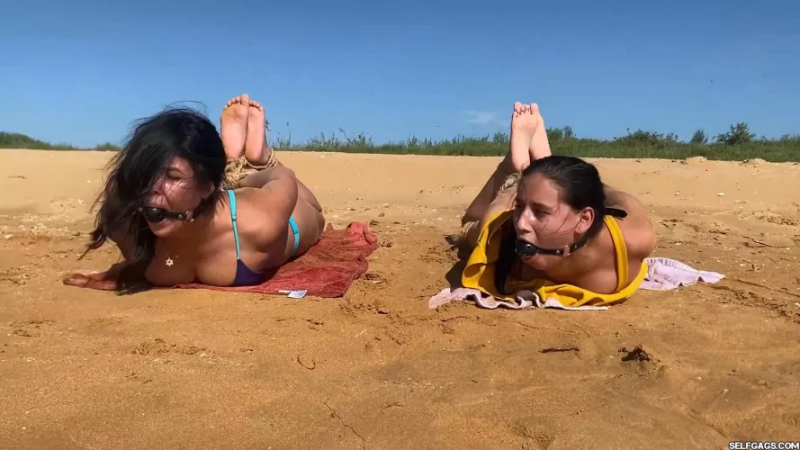 Beach girls hogtied by Selfgags