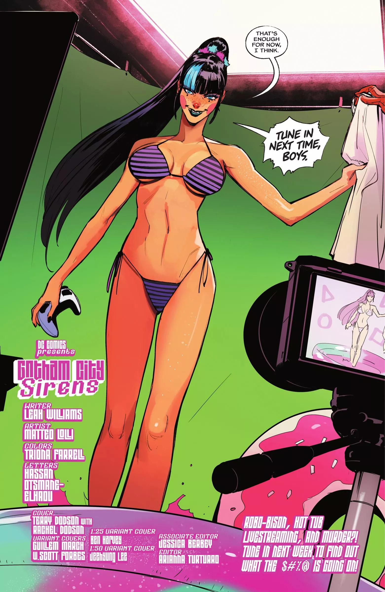 Punchline doing a livestream [Gotham City Sirens #1] posted by ComicPlotter