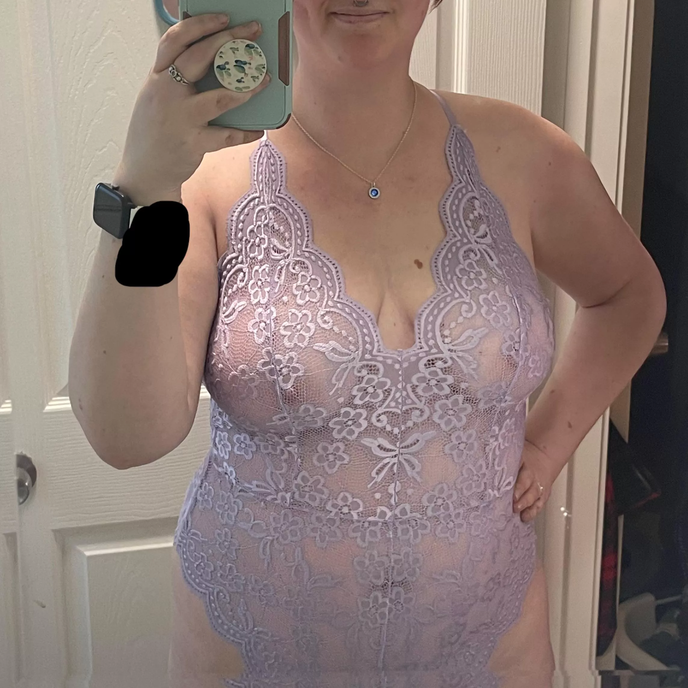 Lavender bodysuit featuring my dimple 😏💜 posted by Different_Story_1567